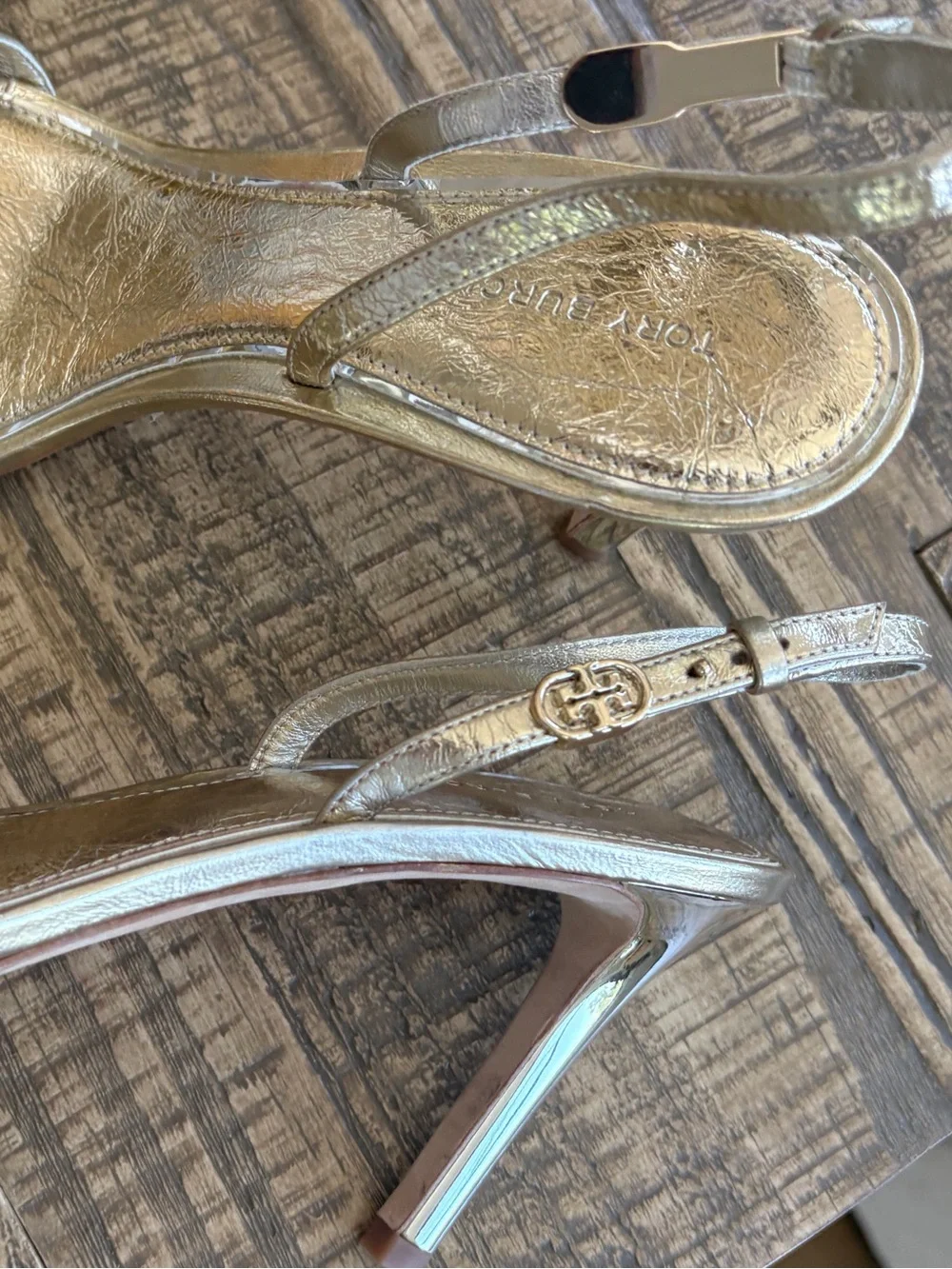 Tory Burch Metallic Gold Strappy Heeled Sandals